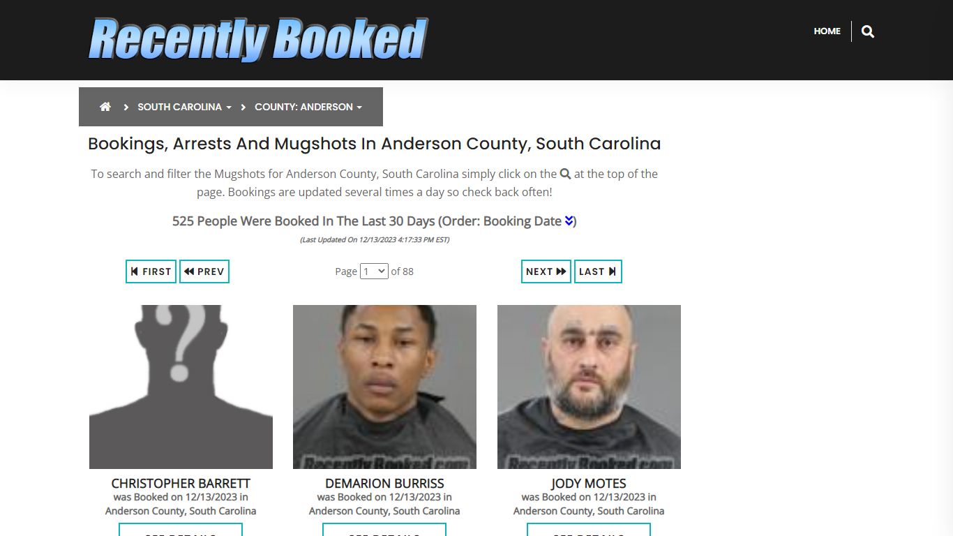 Bookings, Arrests and Mugshots in Anderson County, South Carolina